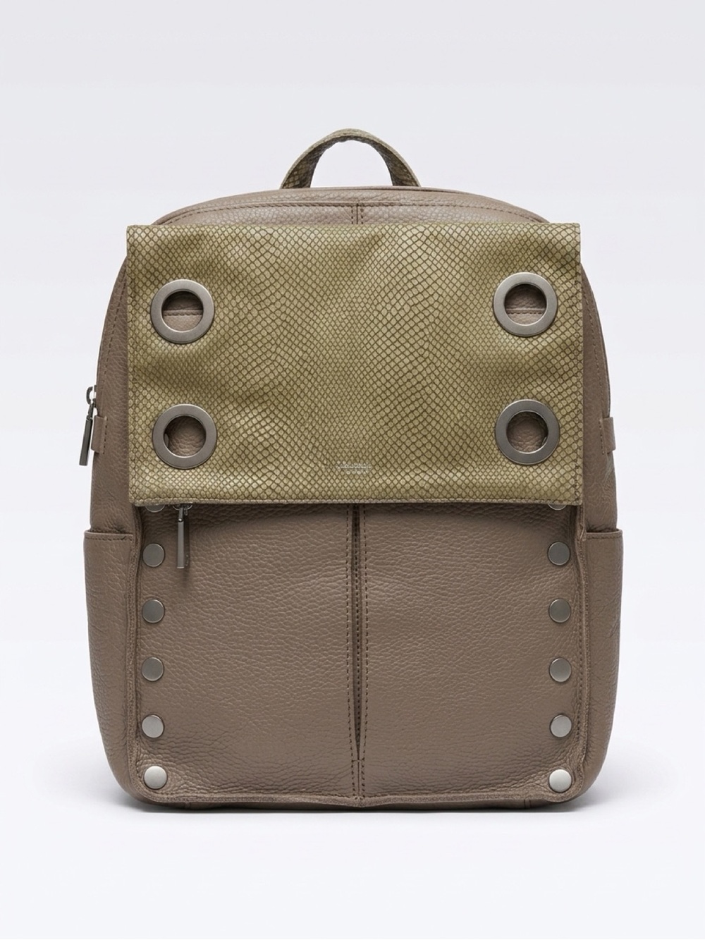 Hammitt Hunter Taupe Leather & Snake-Embossed Studded Backpack